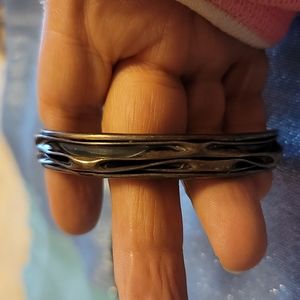 Vintage Brutalist Style Sterling Silver Stamped .925 Bangle Bracelet